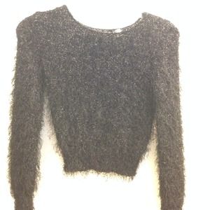 Fuzzy black crop sweater