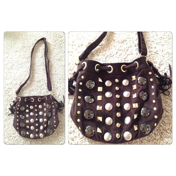 Brown Suede studded small bag