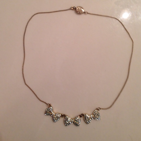 LC Pastel Blue Bow glam gold statement Necklace - Picture 2 of 4
