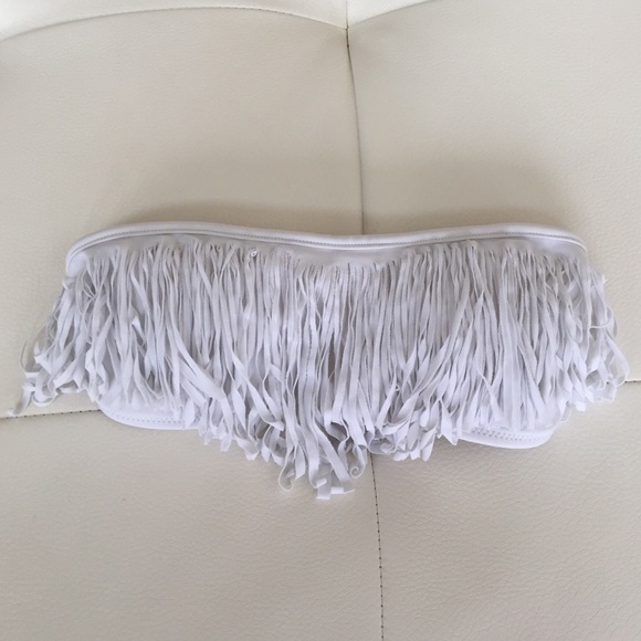 White fringe bandeau bikini top