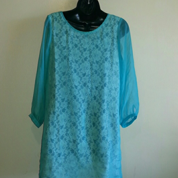 { BOGO 50% } I Love H81 Lace Teal Tunic - Picture 3 of 4