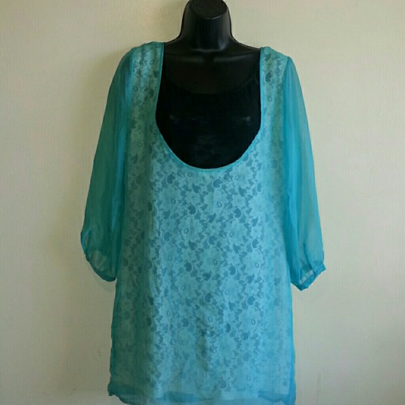 { BOGO 50% } I Love H81 Lace Teal Tunic - Picture 4 of 4
