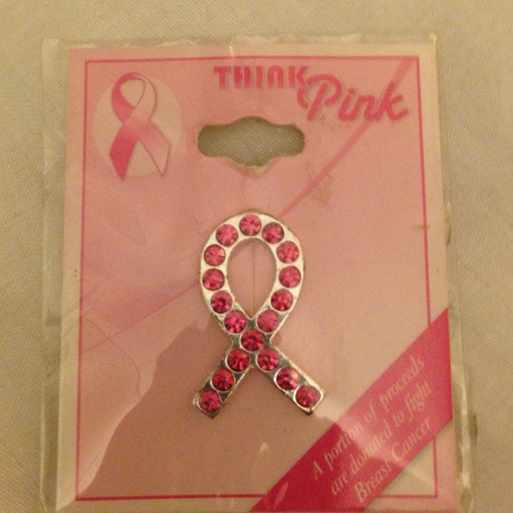 Think pink crystal ribbon pin NWT Oct BCA month