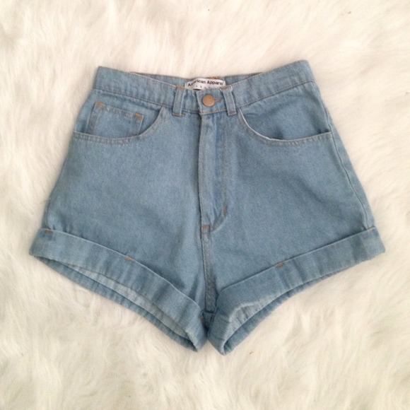 American Apparel High Waisted Cuffed Denim Shorts