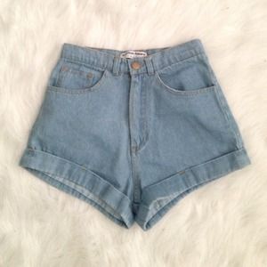 American Apparel High Waisted Cuffed Denim Shorts