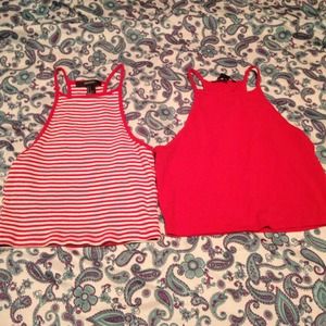 Two red halter crop tops