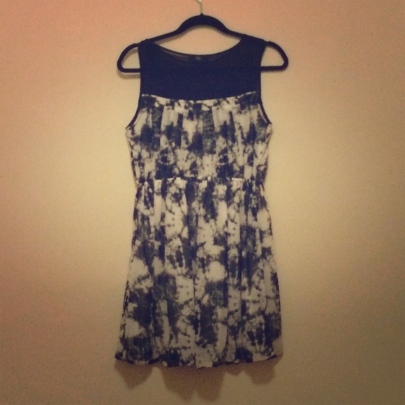 Aqua black & white water color dress