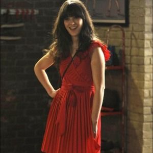 Aqua red pleated wrap dress