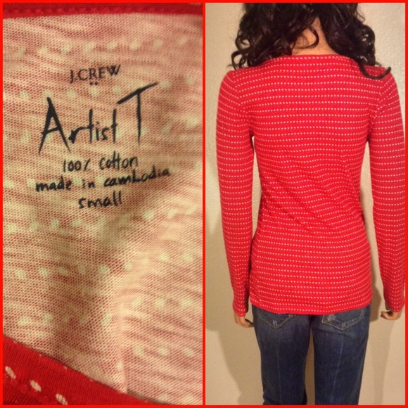 SOLD! J CREW Red Polka Dot Long Sleeves Top Sz S - Picture 2 of 2