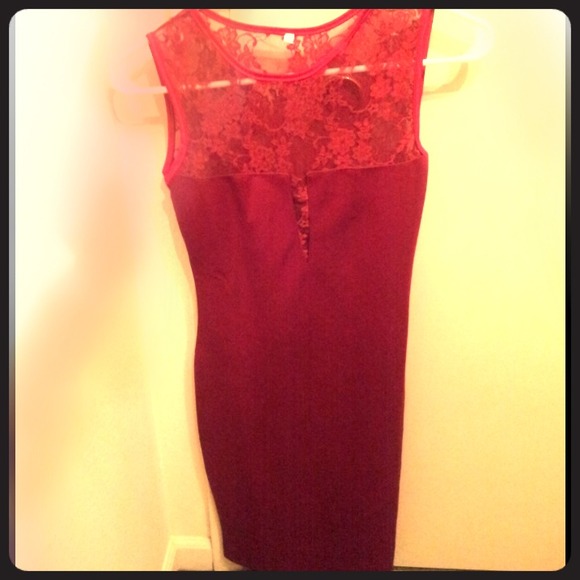 Red lace dress.