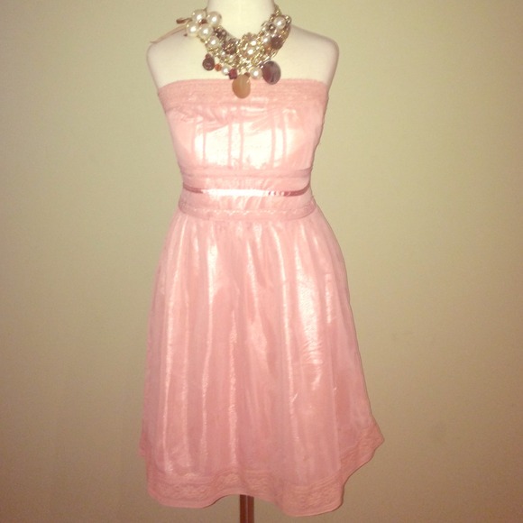 Pink strapless lace dress