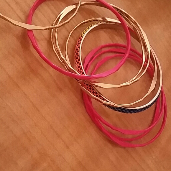 Neon & gold bangle bracelets