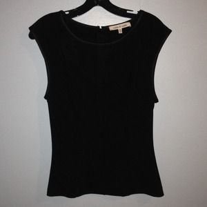 Black top with lace and fake leather accents