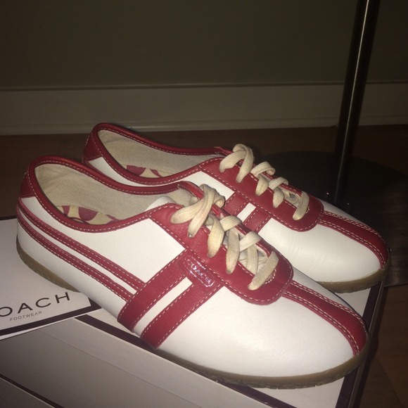 Red and cream coach flats.