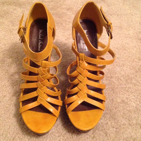 Mustard colored platform sandals