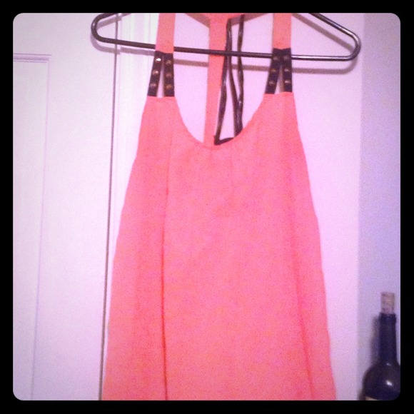 Coral sheer tank top with studs