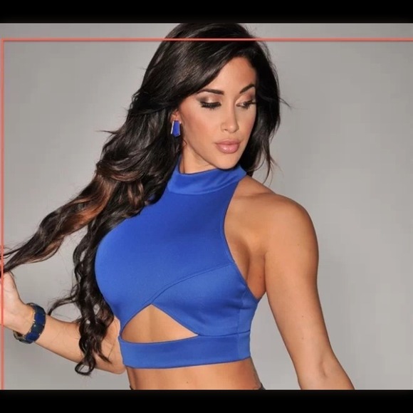 Miami Styles Royal-Blue Peep-Hole Cropped SEXY Top