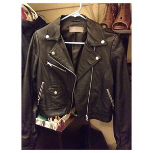 Black motto faux leather Jacket