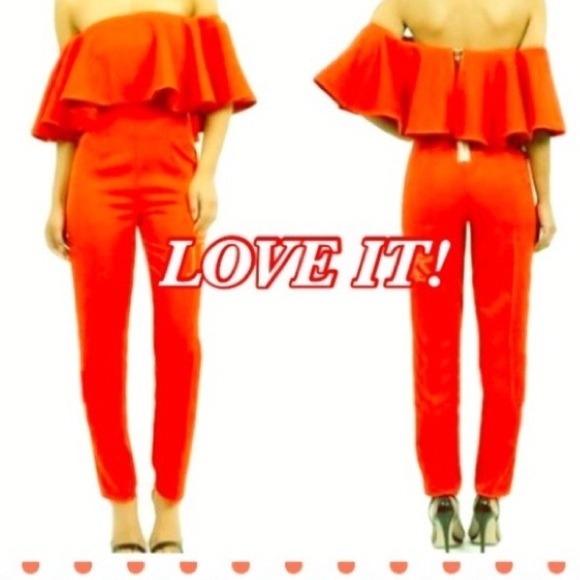 💋orange of-the-shoulder jumpsuit