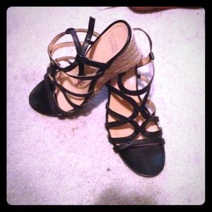 Mootsie Tootsies Black Strappy sandalw/sisal heel