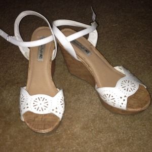 White and brown wedges size 10