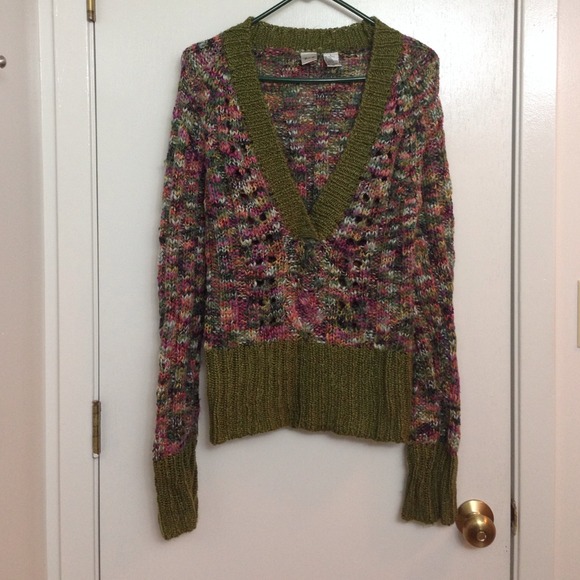 BKE Green/Pink/Purple V-Neck Sweater