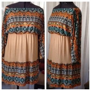 Coral patterned dress.