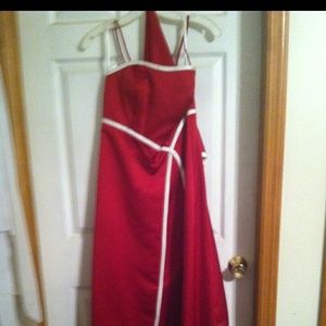 Red trimmed in white homecoming or prom dress