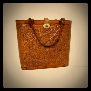Vintage Large Tooled Leather Bucket Handbag
