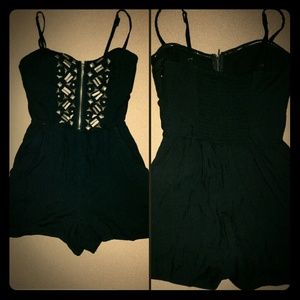 Black Romper with gold metal embellishments