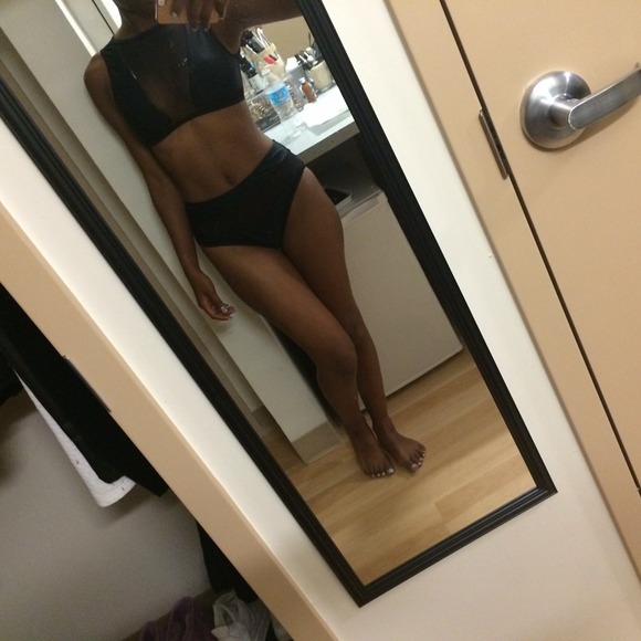 Black High Waisted Mesh Swim Suit