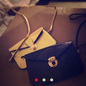 2014 Gold Leather Cross Body Clutch