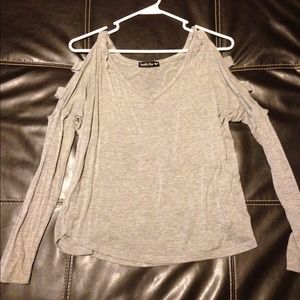 SOLD ON SS Boutique gray shoulder cut off top