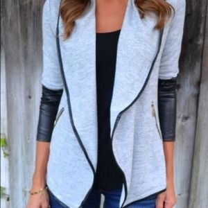Lightknit blazer with leather accents