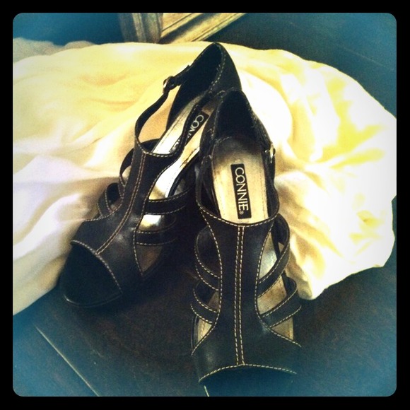 Black Leather Strappy Heels
