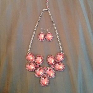 Pink statement necklace with matching earrings