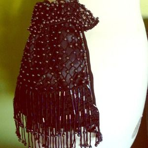 Cross body beaded black bag with iridescent beads