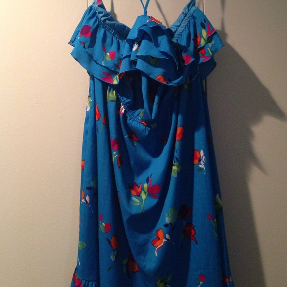 Size XL Blue Flower String Halter Top Dress - Picture 4 of 4