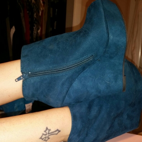 Teal peep toe booties