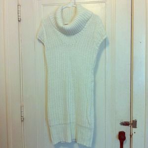 White Knit Dress with Oversize Collar