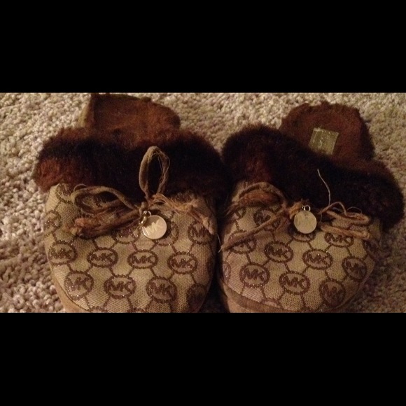 Michael kors khaki brown signature mule flat slip