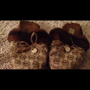 Michael kors khaki brown signature mule flat slip