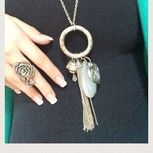 Thornrose ring and charm long necklace