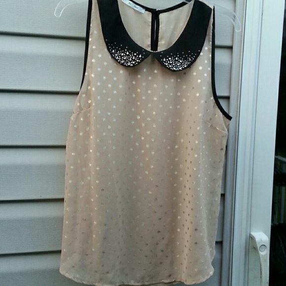 Blu Planet Sheer Black Tan Gold Polka dot top