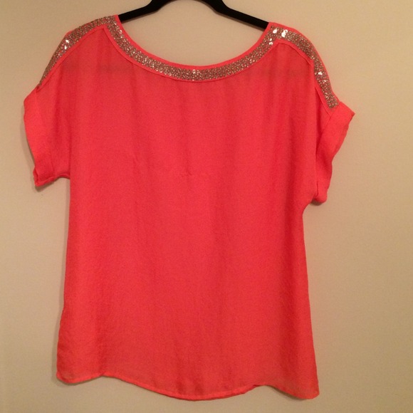 Coral and Sequin Loft Blouse