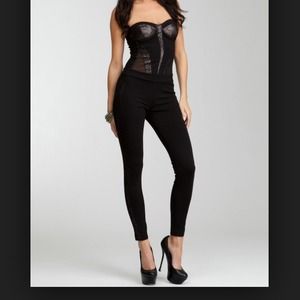 Bebe Addiction lace panel jump suit