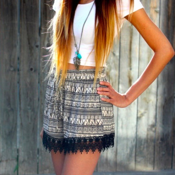 High waisted soft tribal print shorts black lace