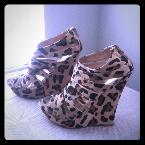 Leopard print wedge sandals - #006