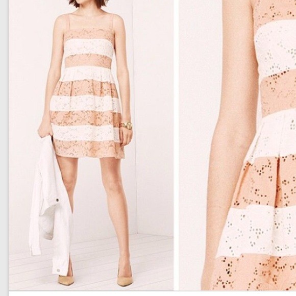 LOFT Pink and Cream Eyelet Dress