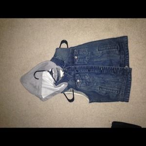 Jean jacket vest with detachable hoodie